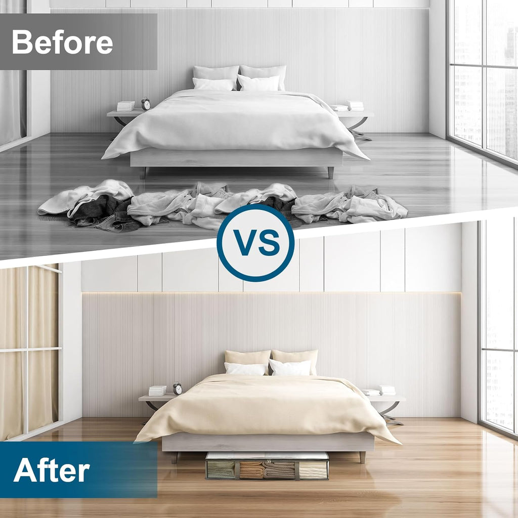 4 Packs Under Bed Storage Containers Bins, Humid-Proof Plastic Underbed Storage Bins, Closet Organizers and Clothes Storage Bags, Under the Bed Blanket Storage with Handles for Clothes,Bedroom