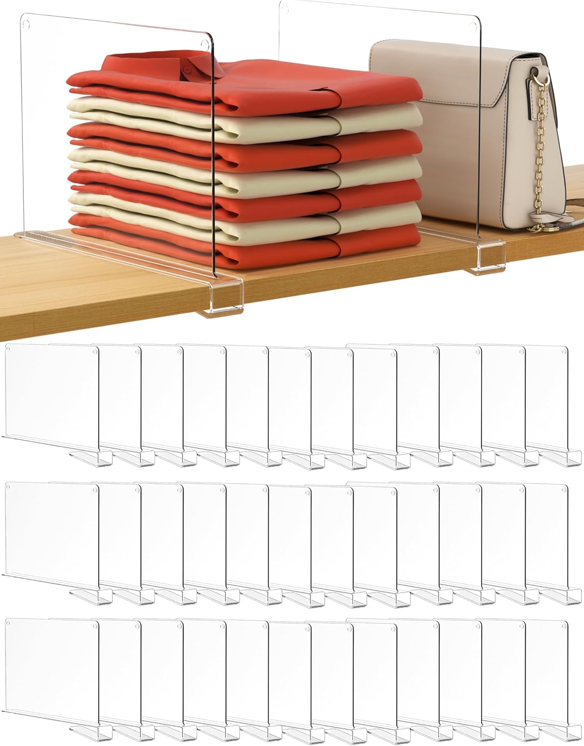 HBlife 6 Pack Closet Organizers and Storage, Clear Shelf Dividers, Vertical Purse Organizer for Closet Perfect for Sweater, Shirts, Handbags in Bedroom and Kitchen, Acrylic Bookshelf for Organization