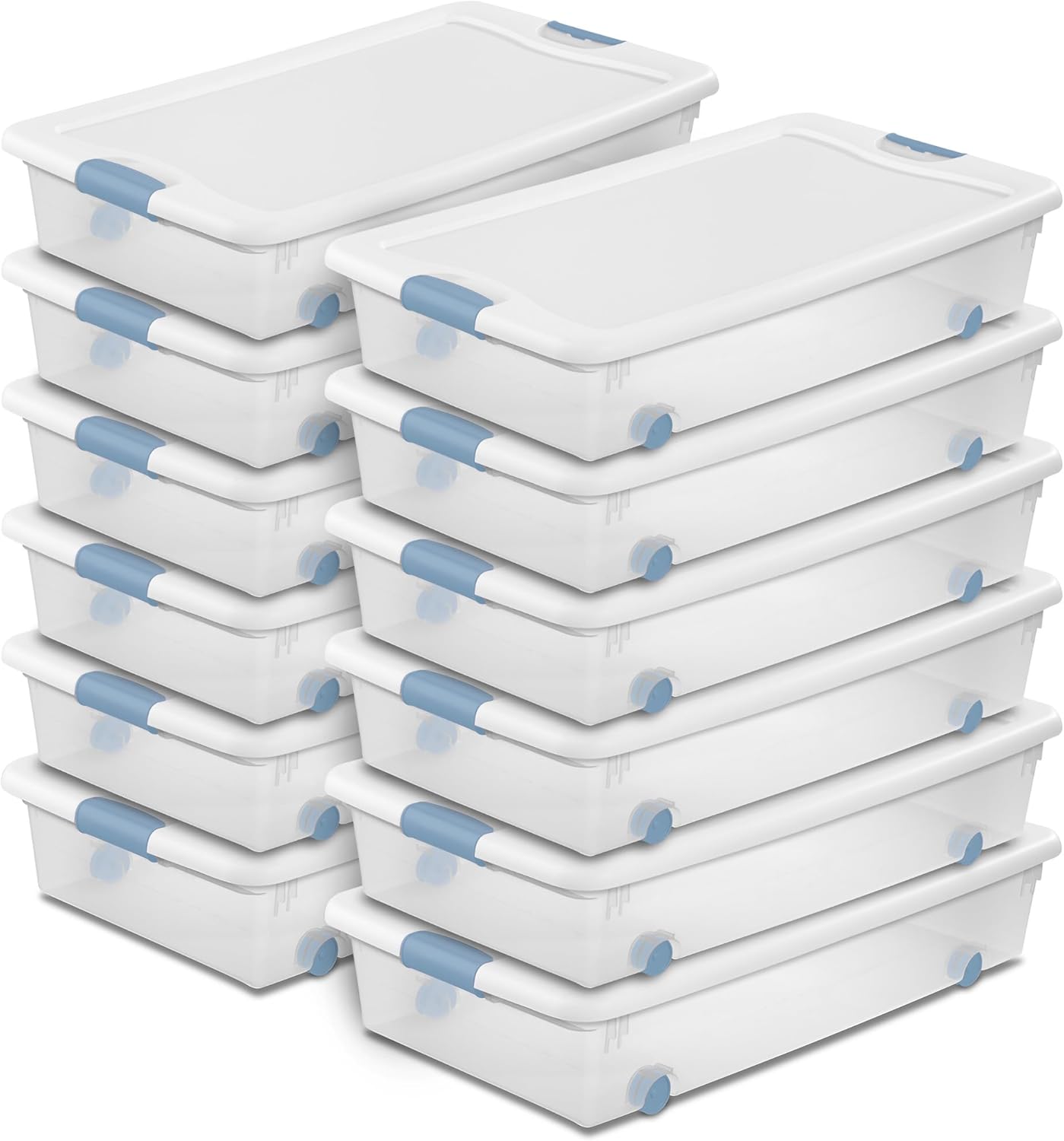 Sterilite 4-Pack 56 Quart Wheeled Latching Box, Underbed Clear Plastic Storage Organizer - Under Bed Rolling Container Bin with Lid and Wheels for Home or Dorm Bedrooms and Closets