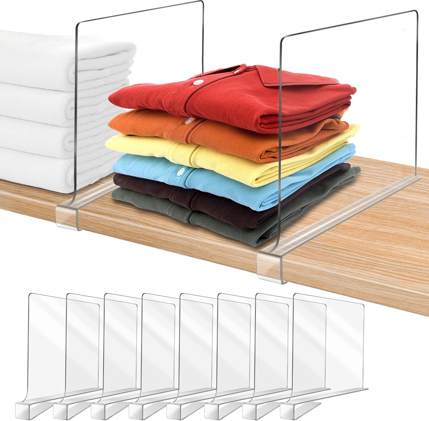 Acrylic Shelf Dividers for Closet Organization 6PCS Closet Shelf Divider Closet Dividers for Shelves Shelf Organizer for Closet Shelf Organizer For Wood Closet Separator Clear