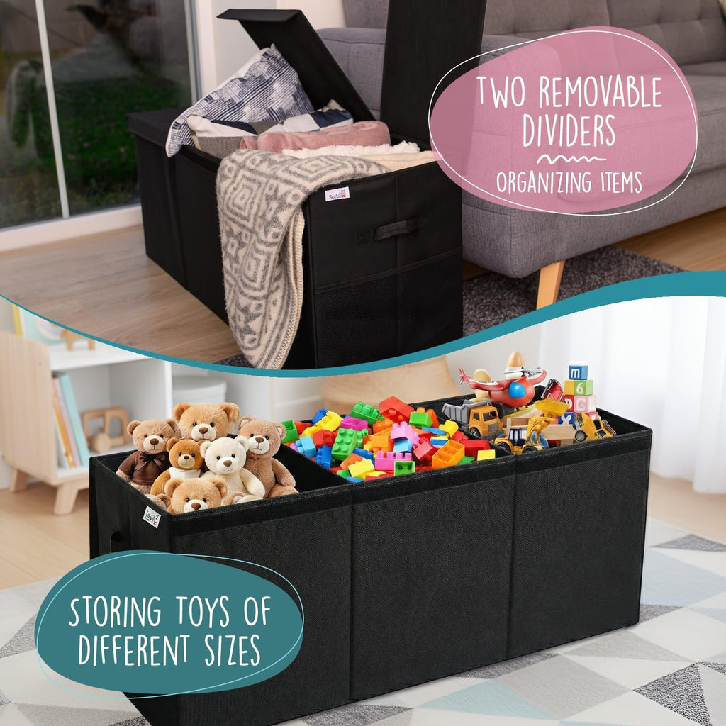 Extra Large Toy Storage Organizer with Lid - Sturdy, Collapsible Toy Chest Storage Box Design - Toys Bin with Dividers for Kids, Nursery, Bedroom, Playroom 37"x16"x14"
