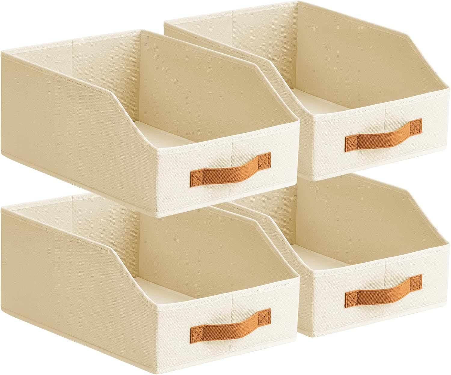 Fabric Storage Bins for Organizing - 6 Pack Large Trapezoid Collapsible Storage Bins with Front Handle, Closet Organizers and Storage for Bedroom, Home Shelves, Small Spaces, Beige