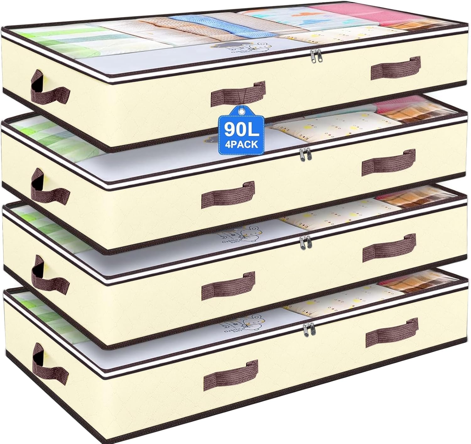 Budding Joy 90L Under Bed Storage Containers, Closet Organizers and Storage Bins, Foldable Underbed Storage Bags for Linen Sheets, Blanket, Clothing, Comforter, Sweaters, Pillows, Wrapping Paper, Grey