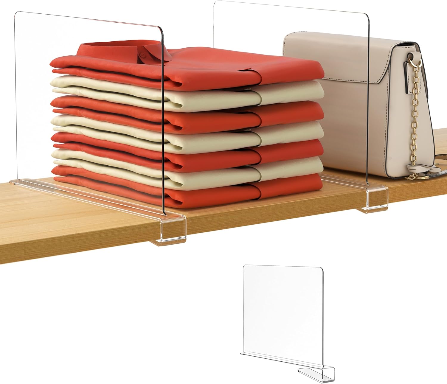 HBlife 6 Pack Closet Organizers and Storage, Clear Shelf Dividers, Vertical Purse Organizer for Closet Perfect for Sweater, Shirts, Handbags in Bedroom and Kitchen, Acrylic Bookshelf for Organization