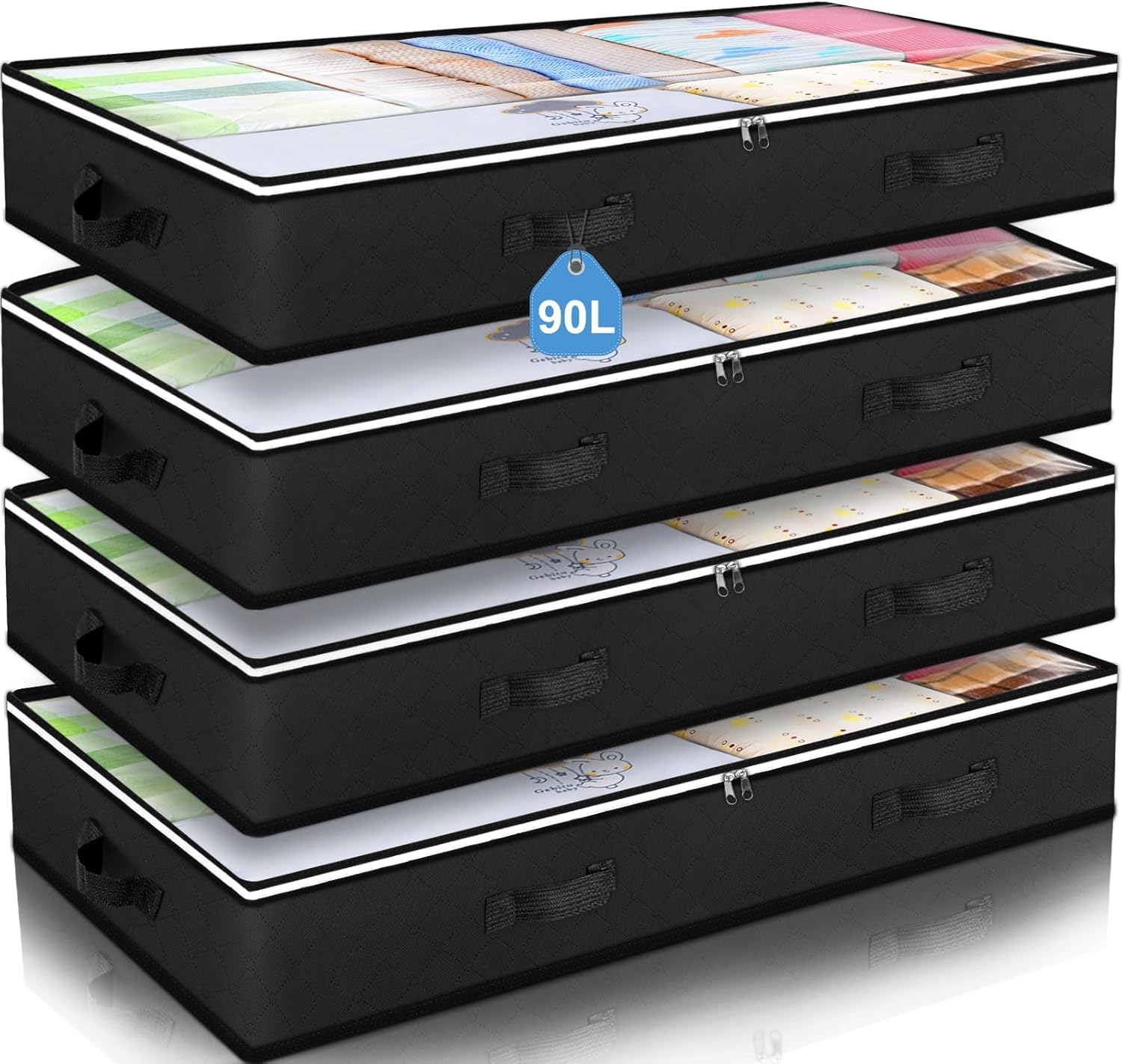 Budding Joy 90L Under Bed Storage Containers, Closet Organizers and Storage Bins, Foldable Underbed Storage Bags for Linen Sheets, Blanket, Clothing, Comforter, Sweaters, Pillows, Wrapping Paper, Grey