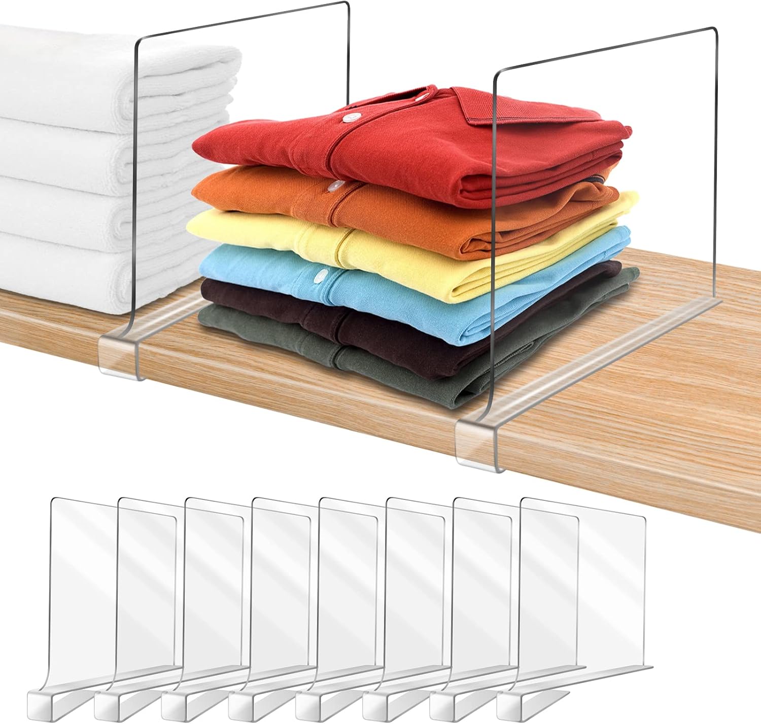 Acrylic Shelf Dividers for Closet Organization 6PCS Closet Shelf Divider Closet Dividers for Shelves Shelf Organizer for Closet Shelf Organizer For Wood Closet Separator Clear