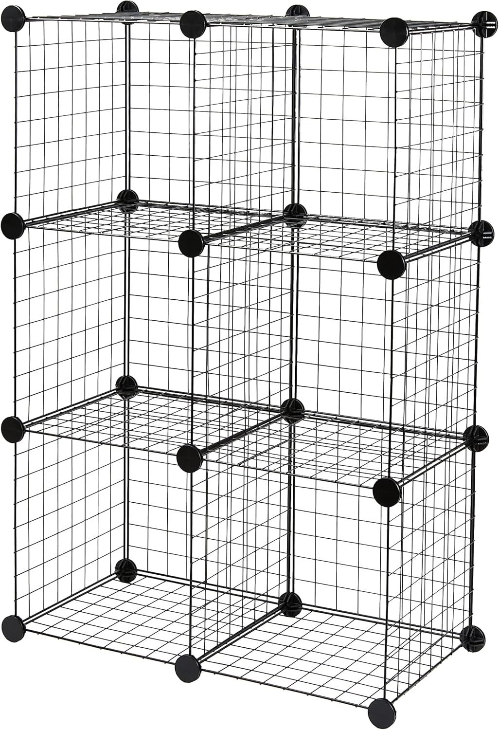 Amazon Basics Cube Wire Grid Stackable Storage Shelves, 6-Cube, 12.6"D x 26"W x 38"H, Black