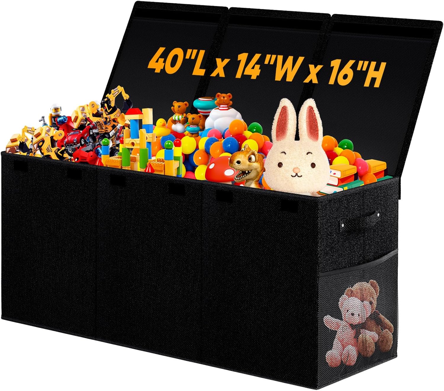 Large Toy Storage Box with Lid Divider, Sturdy Collapsible Toys Organizer Chest Kids Storage Bins Boxes Baskets for Boys, Girls, Nursery, Bedroom, Living Room, Playroom, 25"x13"x16", Gray