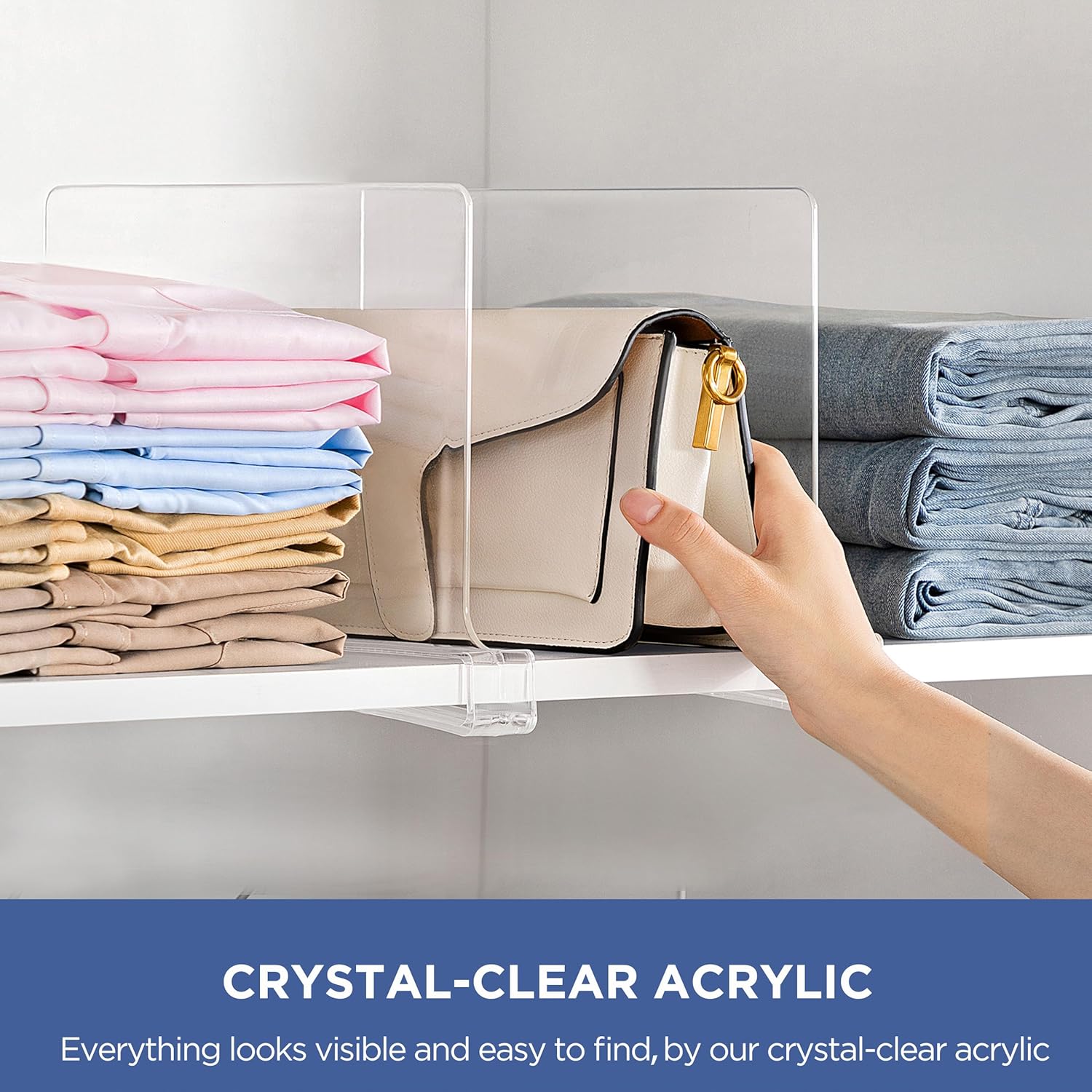 HBlife 6 Pack Closet Organizers and Storage, Clear Shelf Dividers, Vertical Purse Organizer for Closet Perfect for Sweater, Shirts, Handbags in Bedroom and Kitchen, Acrylic Bookshelf for Organization