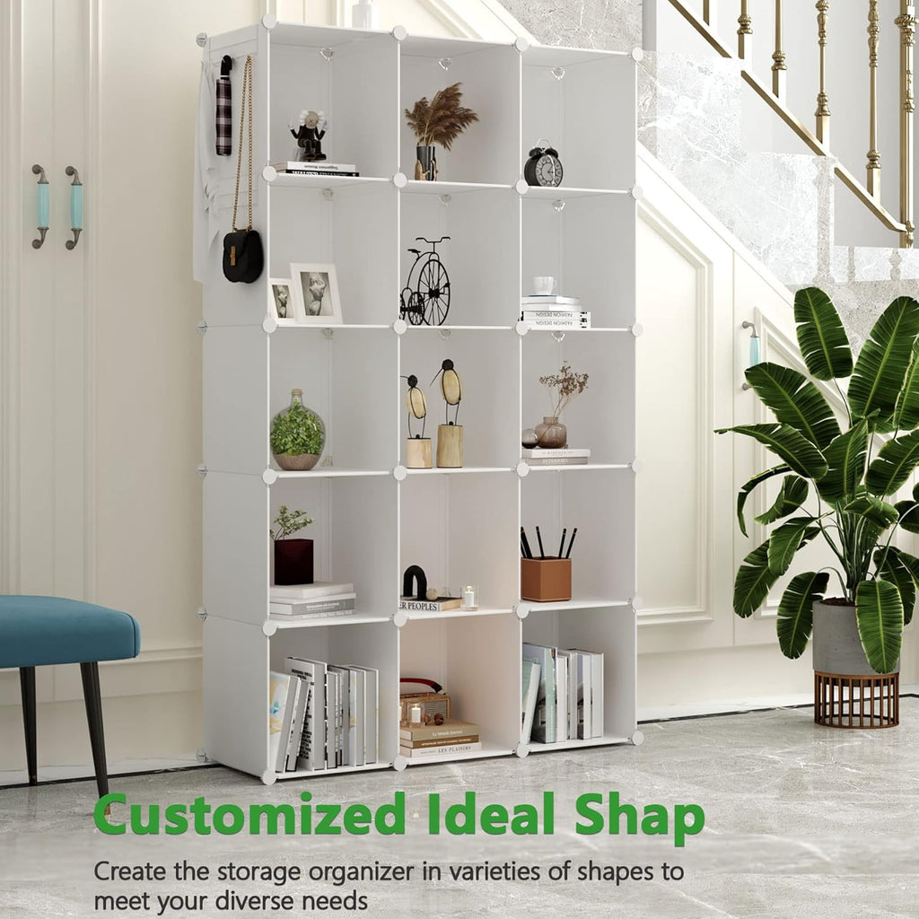 C&AHOME Cube Storage Organizer, 16-Cube Shelves Units, Plastic Storage Cubes, DIY Closet Organizer, Modular Closet Storage Shelves Ideal for Home, Bedroom, 48.4" L × 12.4" W × 48.4" H Milky UPCS16M