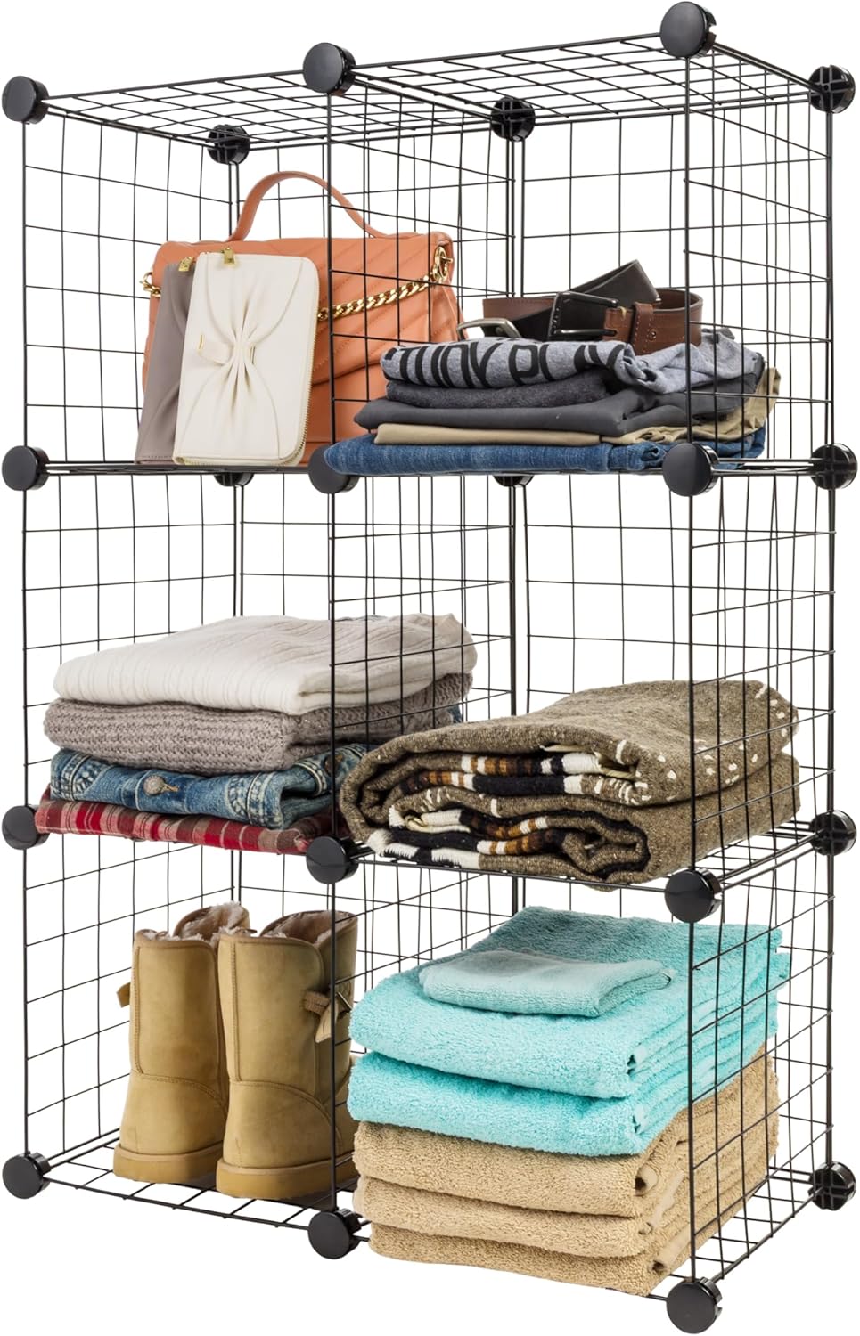 IRIS USA 6-Cube Modular Wire Cube Storage Organizer, Adjustable & Expandable Metal Shelving for Closet, Bathroom & Home Storage, Stackable Wire Grid, 60 lb Capacity, Black