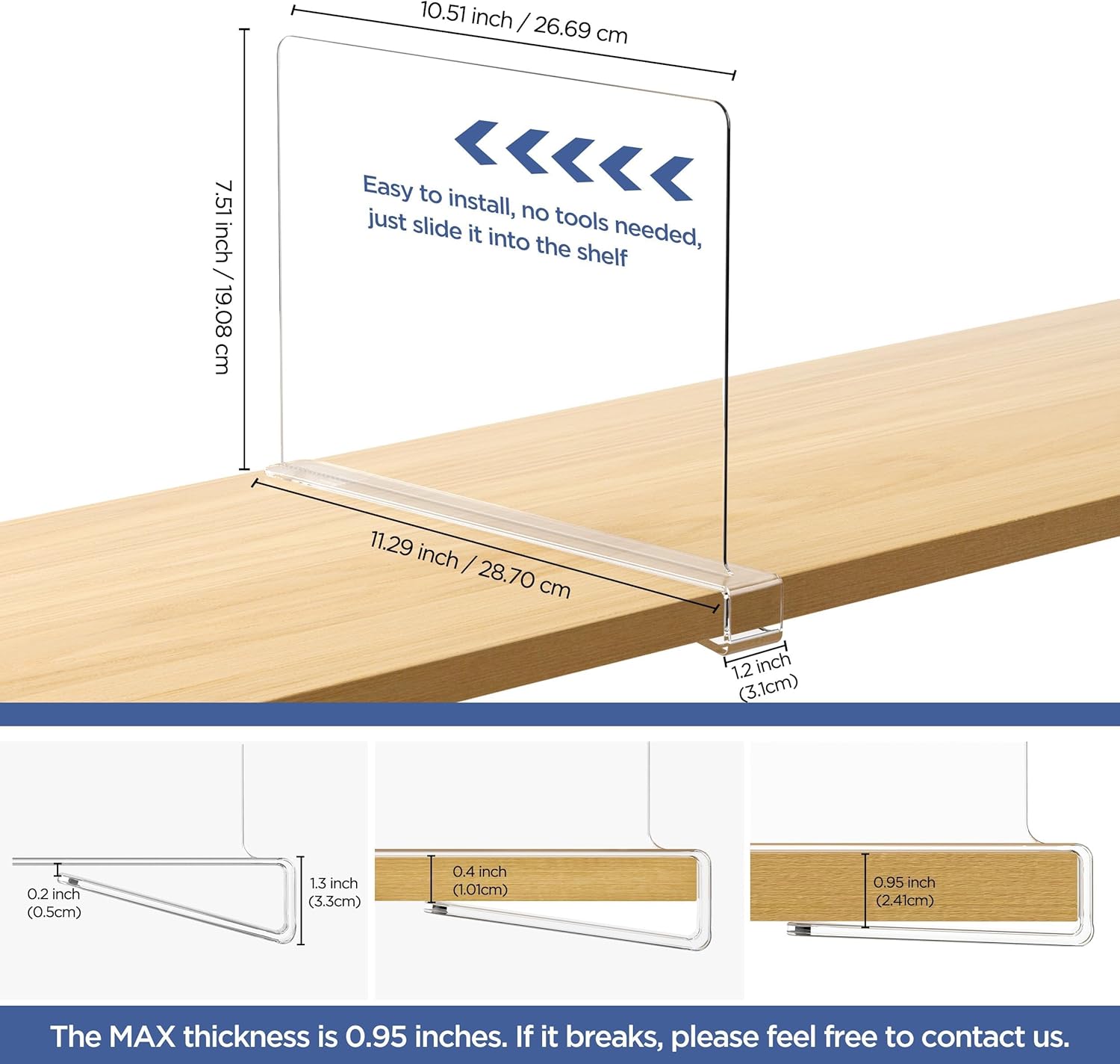 HBlife 6 Pack Closet Organizers and Storage, Clear Shelf Dividers, Vertical Purse Organizer for Closet Perfect for Sweater, Shirts, Handbags in Bedroom and Kitchen, Acrylic Bookshelf for Organization