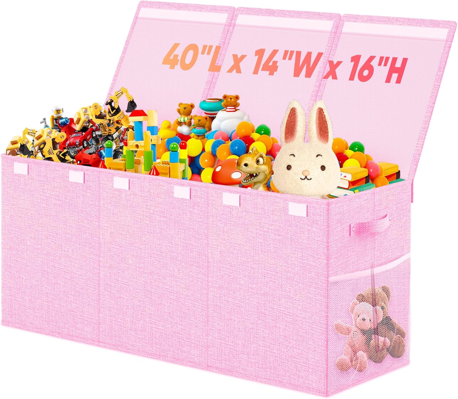 Large Toy Storage Box with Lid Divider, Sturdy Collapsible Toys Organizer Chest Kids Storage Bins Boxes Baskets for Boys, Girls, Nursery, Bedroom, Living Room, Playroom, 25"x13"x16", Gray