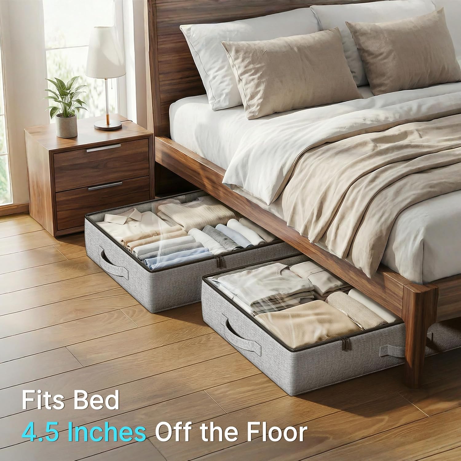 2-Pack Under Bed Storage Containers, 4.5 Inches Tall Low Profile Underbed Clothes Storage Organizer Bin with Sturdy Sidewalls/Bottom, Underbed Storage Bins 2 Storage Thin Bins