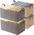 AARAINBOW Linen Closet Organizer Storage Bin with Steel Frame, Stackable Fabric Jeans Baskets for Shelves, 4 Packs Foldable Wardrobe Clothes Box for Sweater Pants Clothing Towel Shirt Felt, 23L Beige