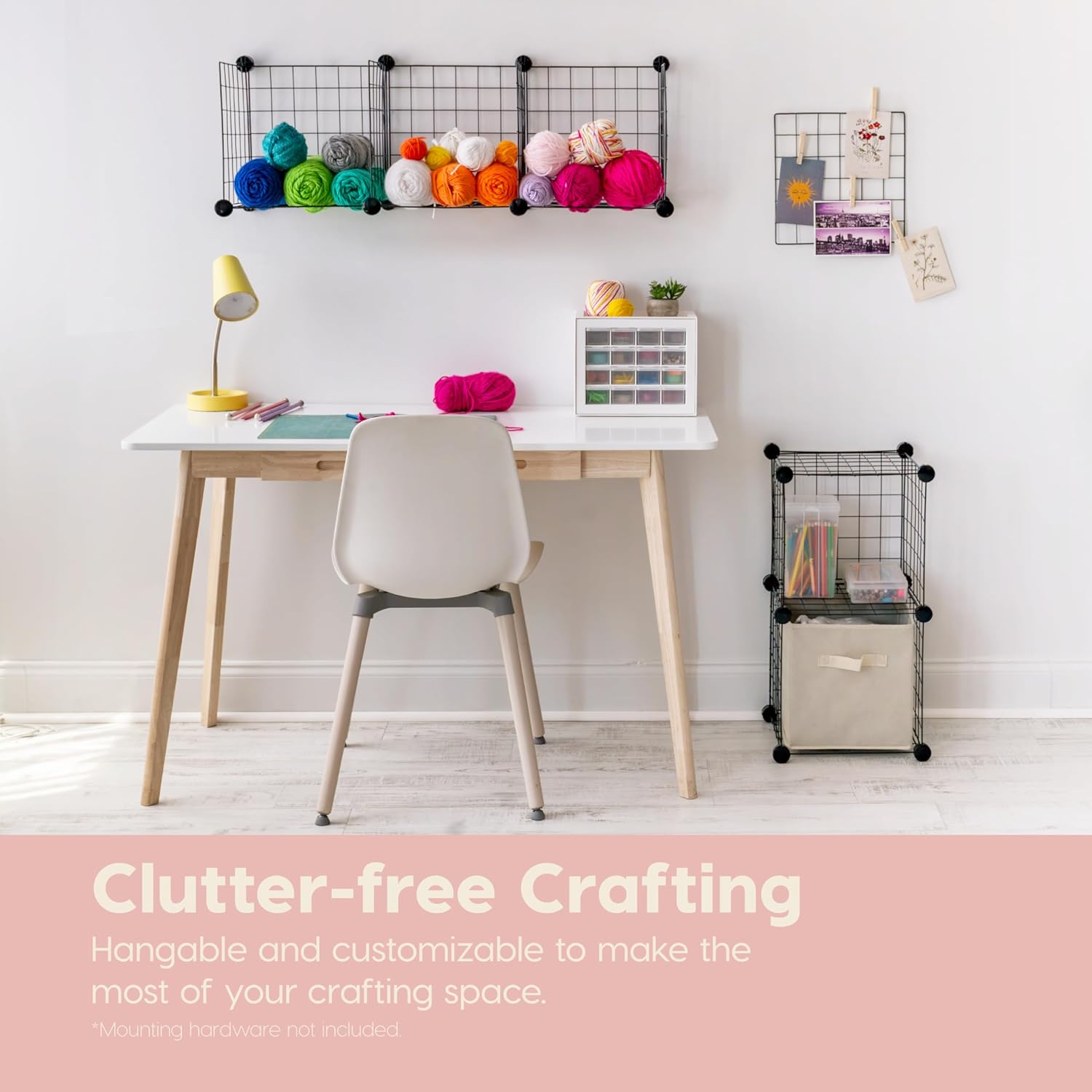 IRIS USA 6-Cube Modular Wire Cube Storage Organizer, Adjustable & Expandable Metal Shelving for Closet, Bathroom & Home Storage, Stackable Wire Grid, 60 lb Capacity, Black