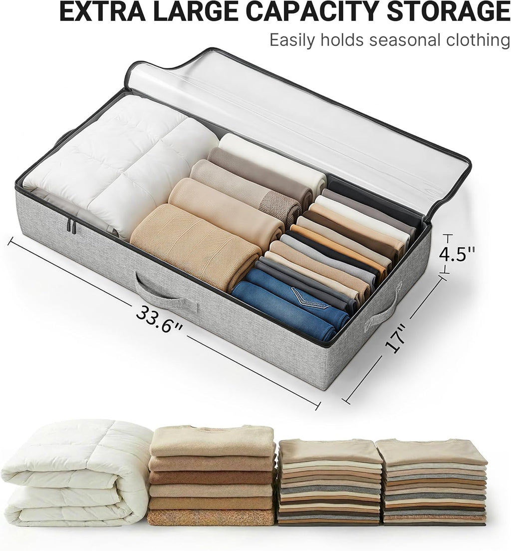 2-Pack Under Bed Storage Containers, 4.5 Inches Tall Low Profile Underbed Clothes Storage Organizer Bin with Sturdy Sidewalls/Bottom, Underbed Storage Bins 2 Storage Thin Bins