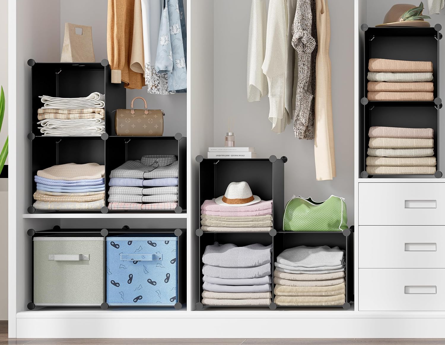 6-Cube Storage Organizer, Closet Organizer Storage Cabinet Shelf Bookcase Bookshelf with Metal Hammer, Storage Cubes Organizer Cabinet for Kids, Closet, Bedroom, Bathroom(11.8x11.8x11.8 inch)Black