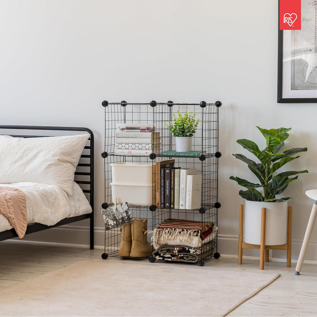 IRIS USA 6-Cube Modular Wire Cube Storage Organizer, Adjustable & Expandable Metal Shelving for Closet, Bathroom & Home Storage, Stackable Wire Grid, 60 lb Capacity, Black