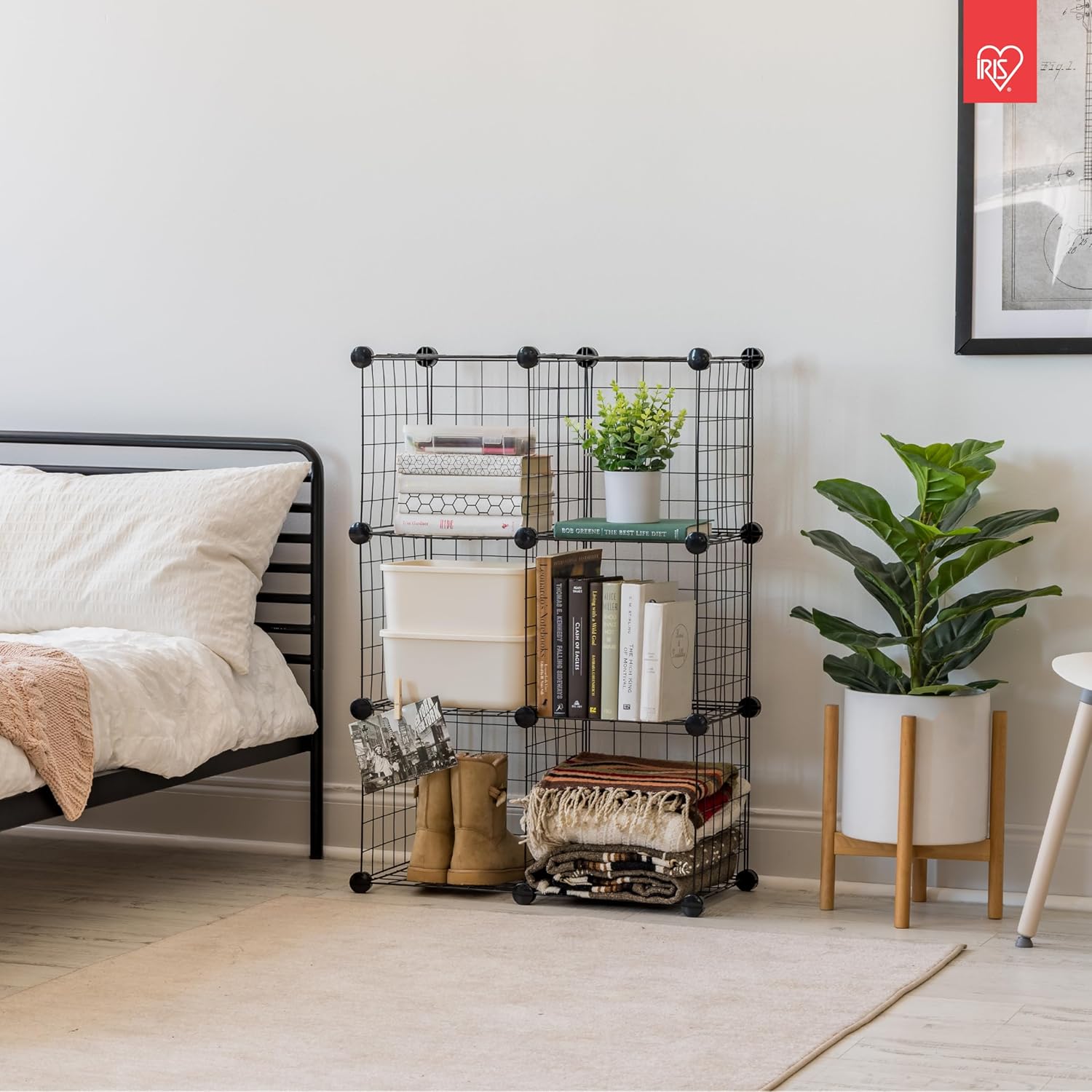 IRIS USA 6-Cube Modular Wire Cube Storage Organizer, Adjustable & Expandable Metal Shelving for Closet, Bathroom & Home Storage, Stackable Wire Grid, 60 lb Capacity, Black