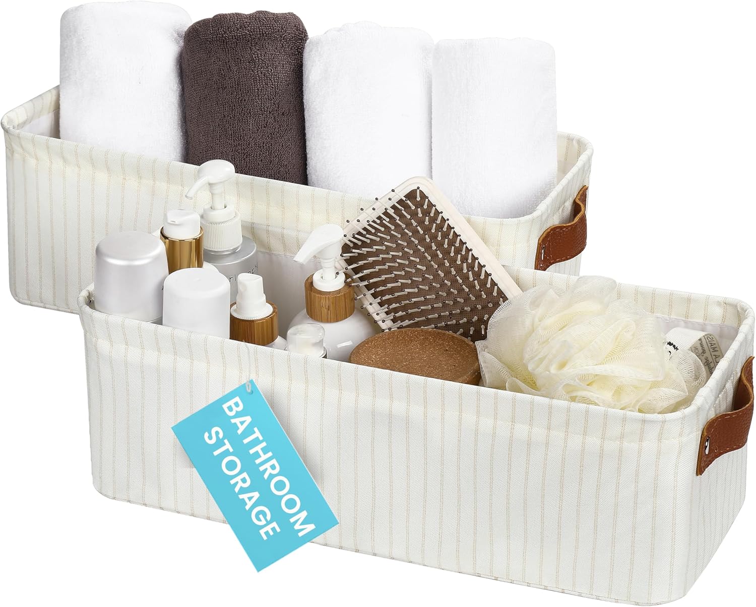 OrganiHaus Large Fabric Storage Baskets for Shelves 3 Pack, 15x11in Closet Storage Bins for Shelves, Canvas Baskets for Organizing, Linen Closet Organizers, Cloth Basket, Beige/Off-White