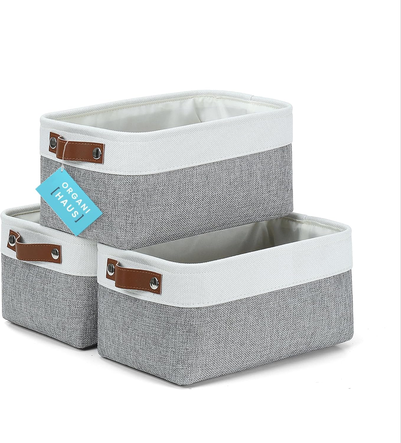 OrganiHaus Large Fabric Storage Baskets for Shelves 3 Pack, 15x11in Closet Storage Bins for Shelves, Canvas Baskets for Organizing, Linen Closet Organizers, Cloth Basket, Beige/Off-White