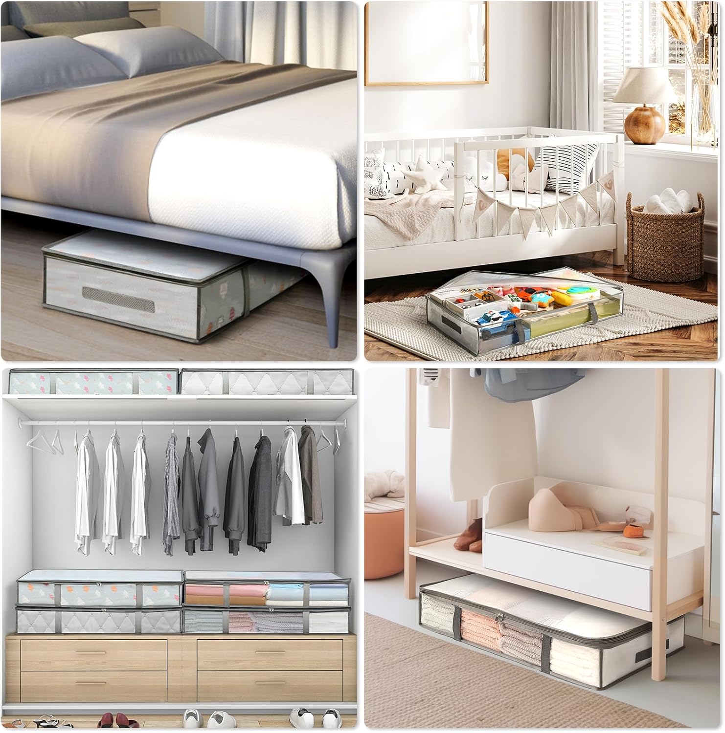 4 Packs Under Bed Storage Containers Bins, Humid-Proof Plastic Underbed Storage Bins, Closet Organizers and Clothes Storage Bags, Under the Bed Blanket Storage with Handles for Clothes,Bedroom