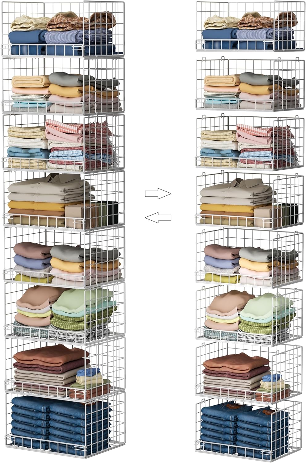 4-Tier Stackable Closet Organizers and Storage Shelves, Clothes Shelf Organizer Basket Bins, Foldable Sweater Storage for Closet Organizer System, Black (Patent Pending)