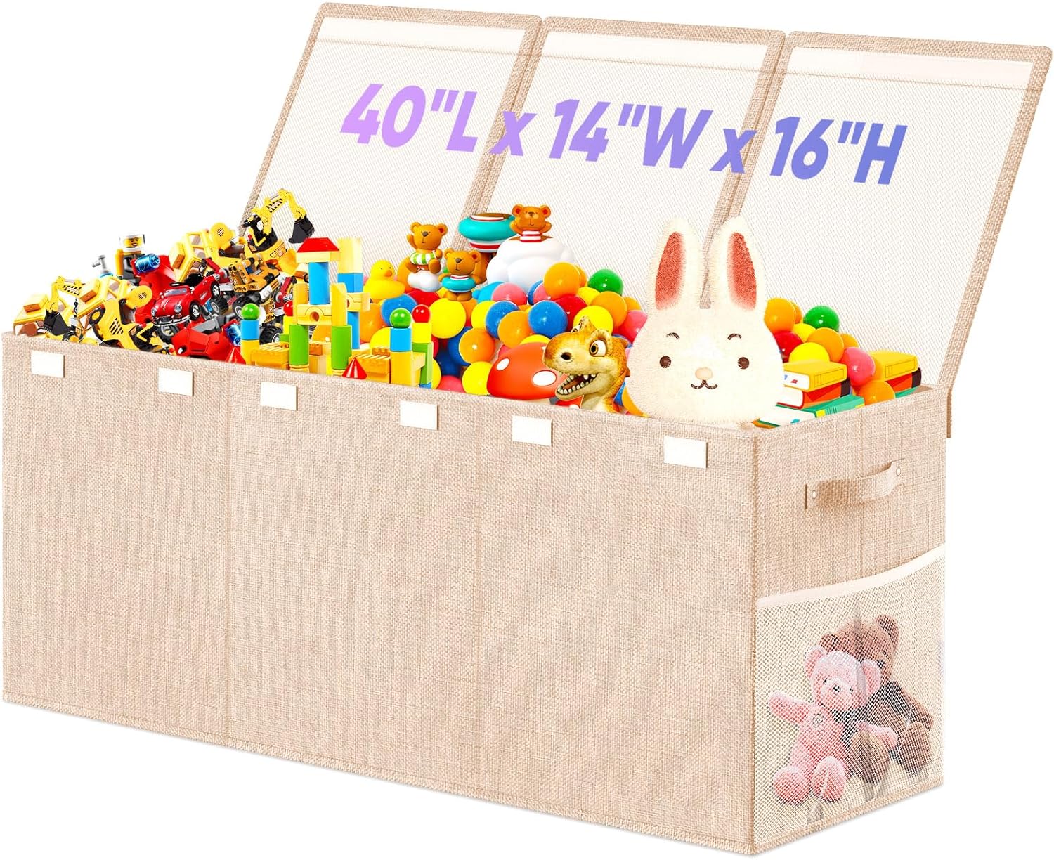 Large Toy Storage Box with Lid Divider, Sturdy Collapsible Toys Organizer Chest Kids Storage Bins Boxes Baskets for Boys, Girls, Nursery, Bedroom, Living Room, Playroom, 25"x13"x16", Gray