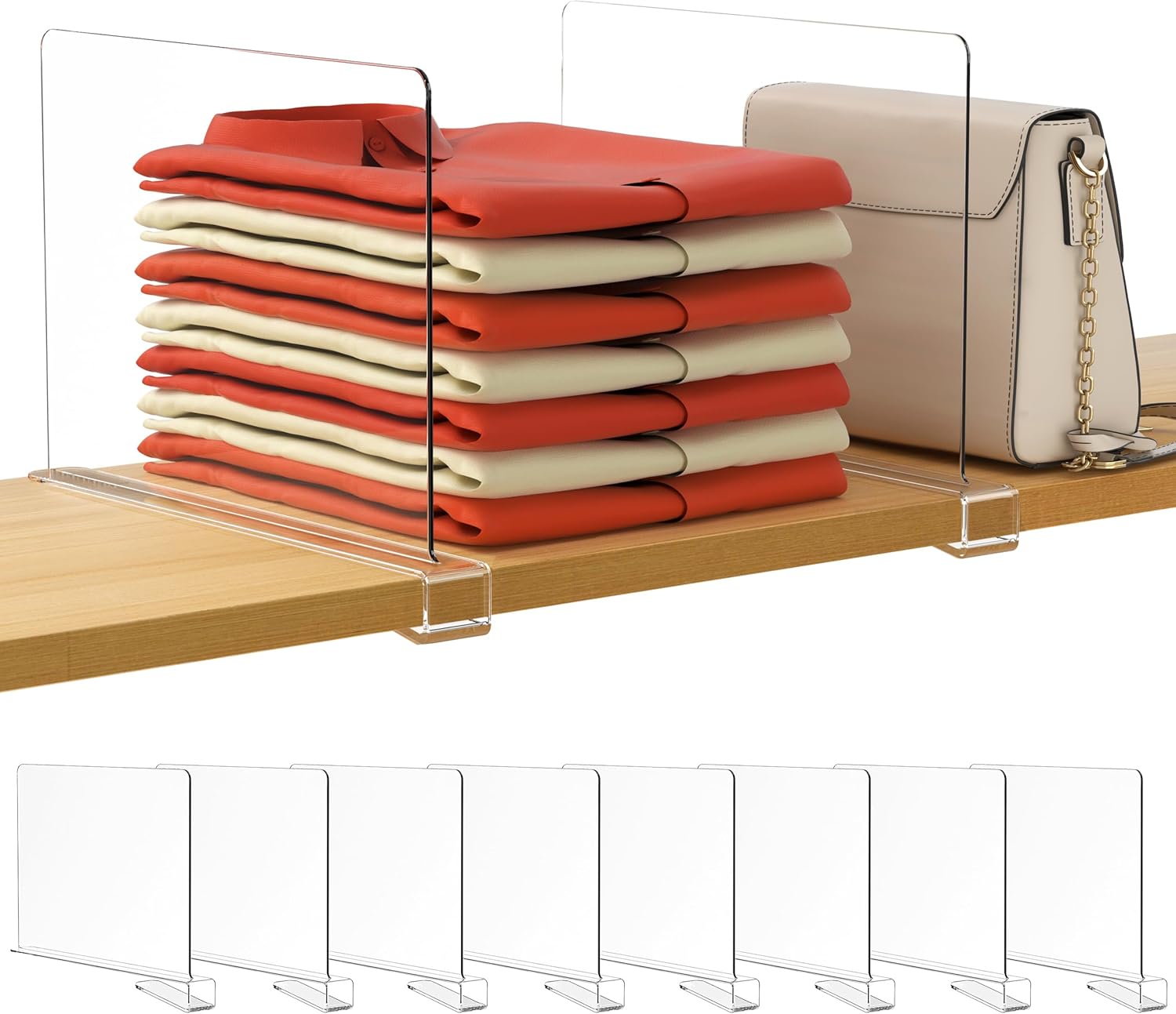 HBlife 6 Pack Closet Organizers and Storage, Clear Shelf Dividers, Vertical Purse Organizer for Closet Perfect for Sweater, Shirts, Handbags in Bedroom and Kitchen, Acrylic Bookshelf for Organization