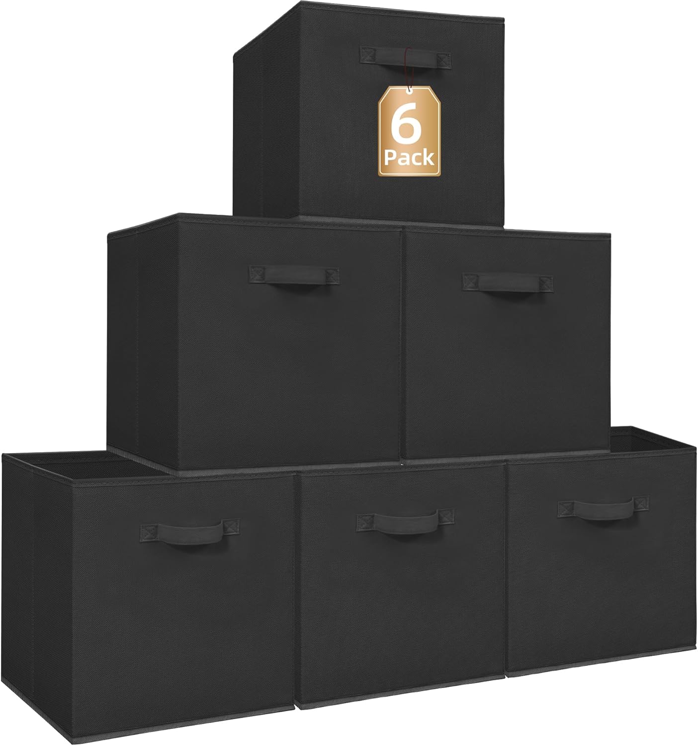 STORAGE MANIAC Storage Cubes, 11 Inch Durable 6 Pack Fabric Foldable Collapsible Bins with Handles for Organization, Closet, Shelves, Offices, Toys, Black