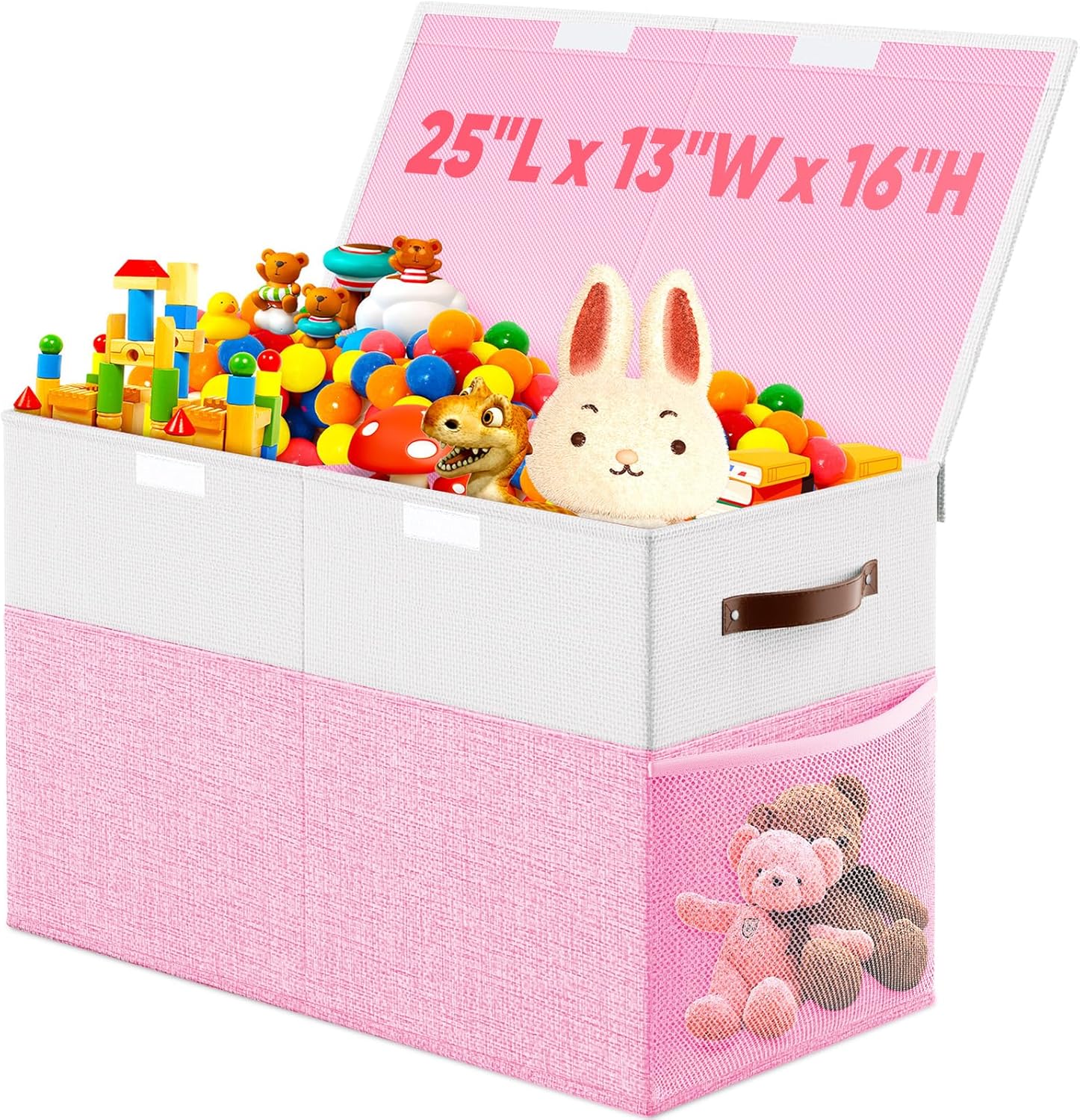 Large Toy Storage Box with Lid Divider, Sturdy Collapsible Toys Organizer Chest Kids Storage Bins Boxes Baskets for Boys, Girls, Nursery, Bedroom, Living Room, Playroom, 25"x13"x16", Gray