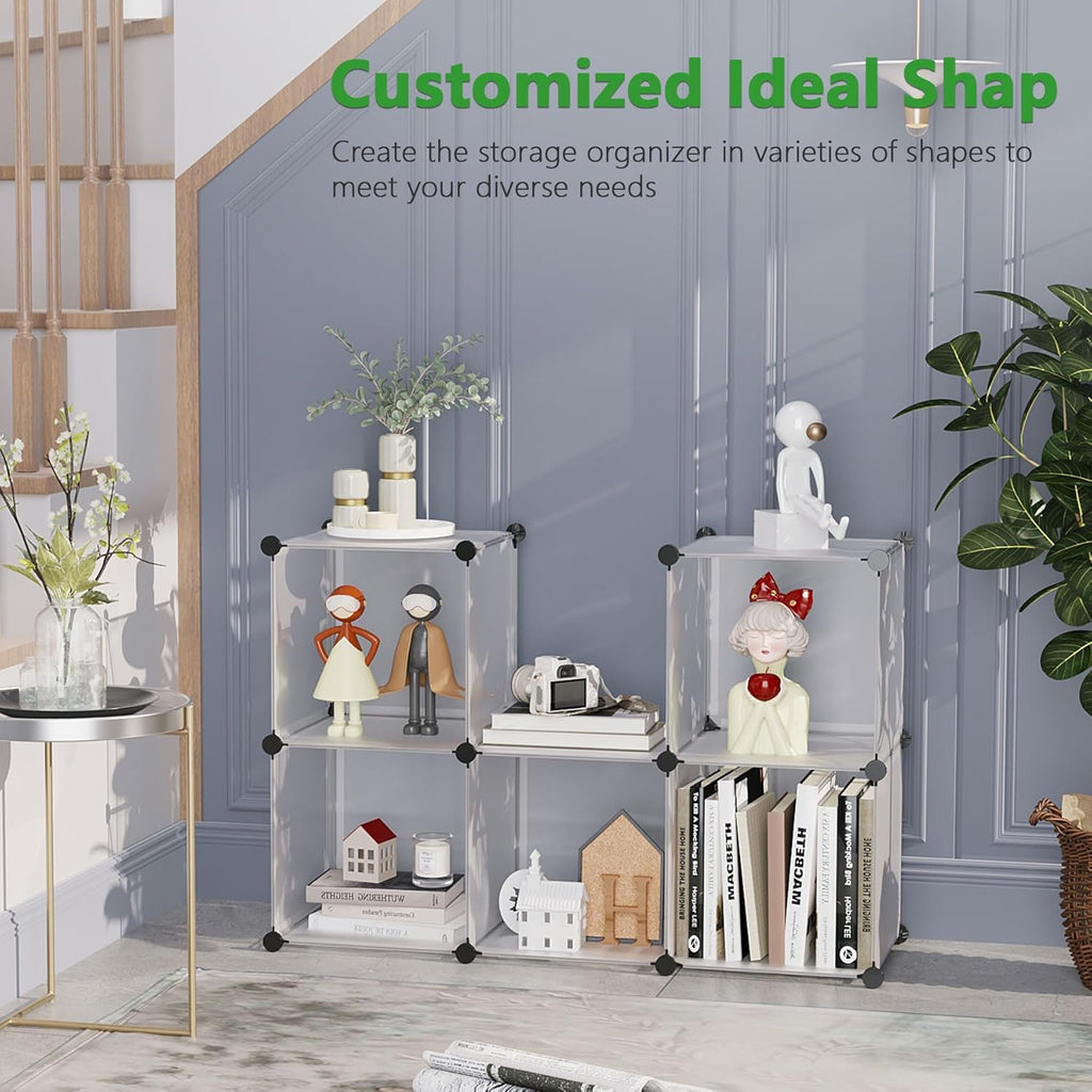C&AHOME Cube Storage Organizer, 6-Cube Shelves Units, Closet Cabinet, DIY Plastic Modular Book Shelf, Ideal for Bedroom, Living Room, Office, 36.6" L x 12.4" W x 36.6" H Translucent White SBTM3506A