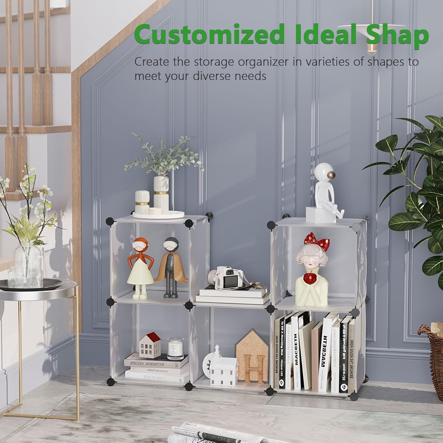 C&AHOME Cube Storage Organizer, 6-Cube Shelves Units, Closet Cabinet, DIY Plastic Modular Book Shelf, Ideal for Bedroom, Living Room, Office, 36.6" L x 12.4" W x 36.6" H Translucent White SBTM3506A