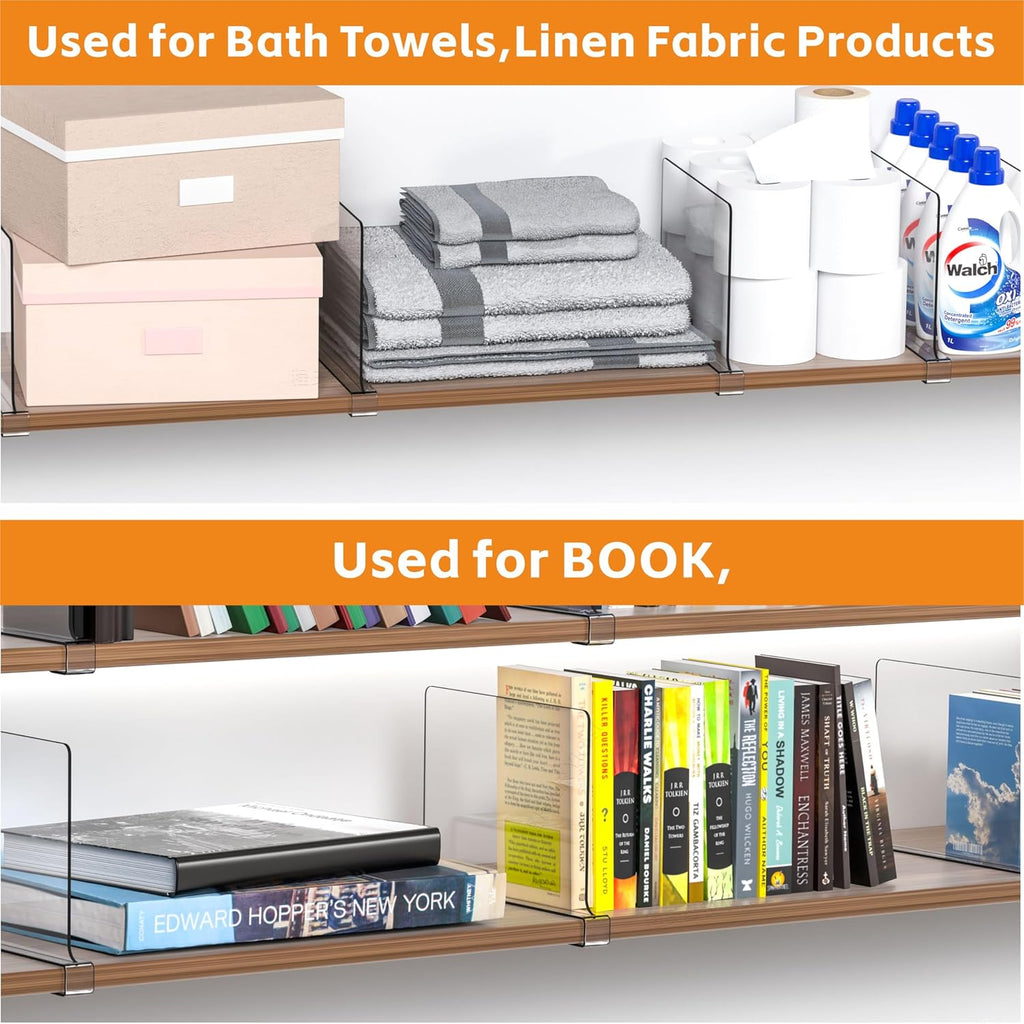 Yieach 4 Pack Clear Acrylic Shelf Divider for Closet Organization - 9.2″ Tall Closet Dividers for Wood Shelves,Cupboard,Vertical Shelf Separators in Closet for T-Shirt,Purse,Handbag,Sweater Organizer