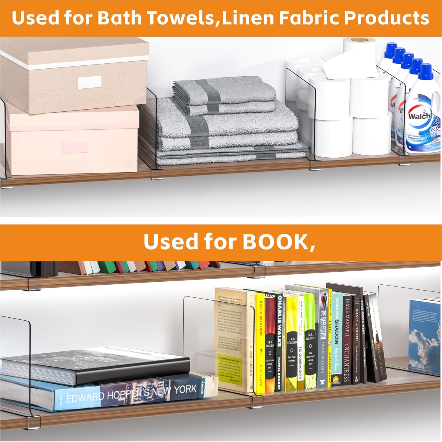 Yieach 4 Pack Clear Acrylic Shelf Divider for Closet Organization - 9.2″ Tall Closet Dividers for Wood Shelves,Cupboard,Vertical Shelf Separators in Closet for T-Shirt,Purse,Handbag,Sweater Organizer