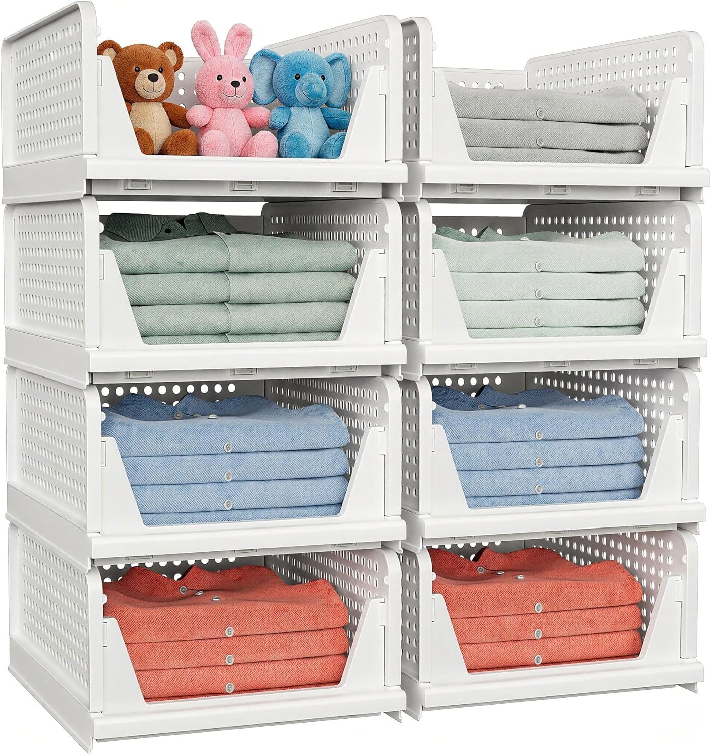 5 Pack Stackable Closet Storage Basket - Stackable Storage Bins, Multifunctional & Foldable Closet Organizer Waterproof, Wardrobe Cupboard Space-Saving Hat Storage Drawer Organizer, White