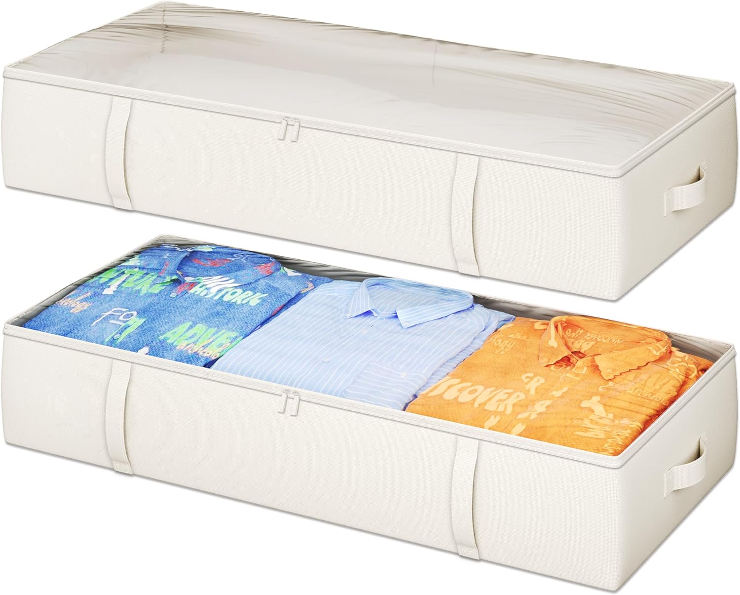 2-Pack Under Bed Storage Containers, 4.5 Inches Tall Low Profile Underbed Clothes Storage Organizer Bin with Sturdy Sidewalls/Bottom, Underbed Storage Bins 2 Storage Thin Bins