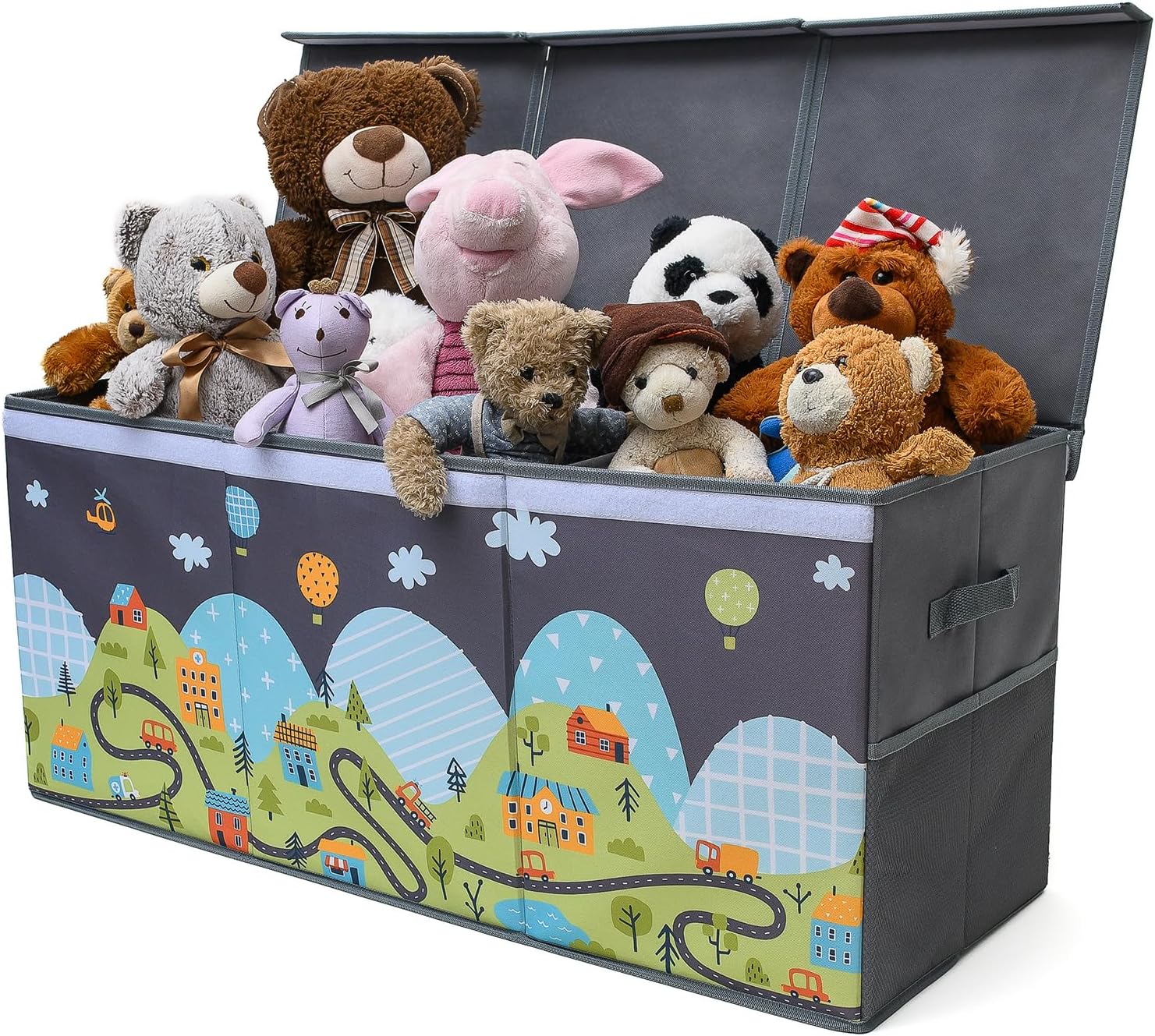 Extra Large Toy Storage Organizer with Lid - Sturdy, Collapsible Toy Chest Storage Box Design - Toys Bin with Dividers for Kids, Nursery, Bedroom, Playroom 37"x16"x14"