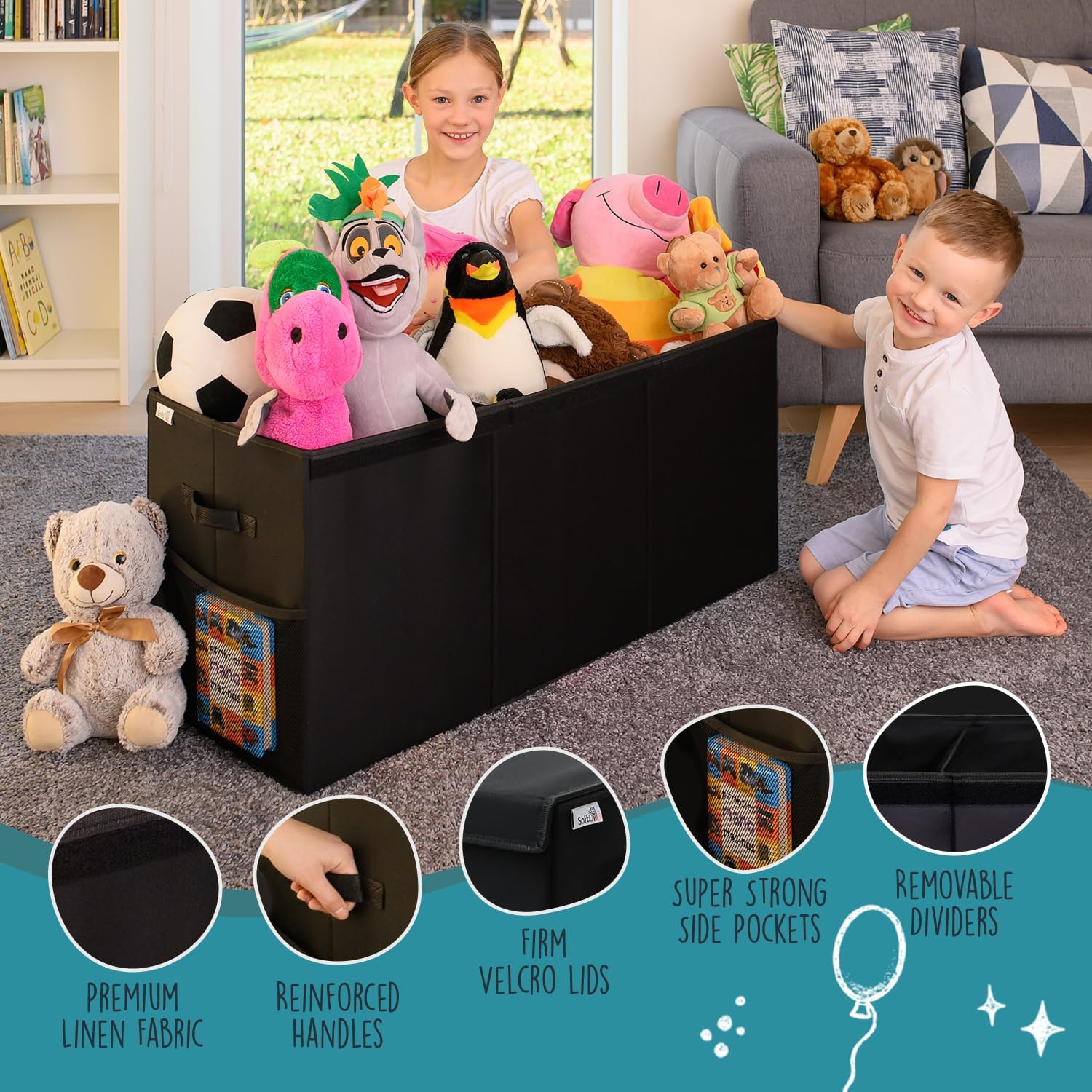 Extra Large Toy Storage Organizer with Lid - Sturdy, Collapsible Toy Chest Storage Box Design - Toys Bin with Dividers for Kids, Nursery, Bedroom, Playroom 37"x16"x14"