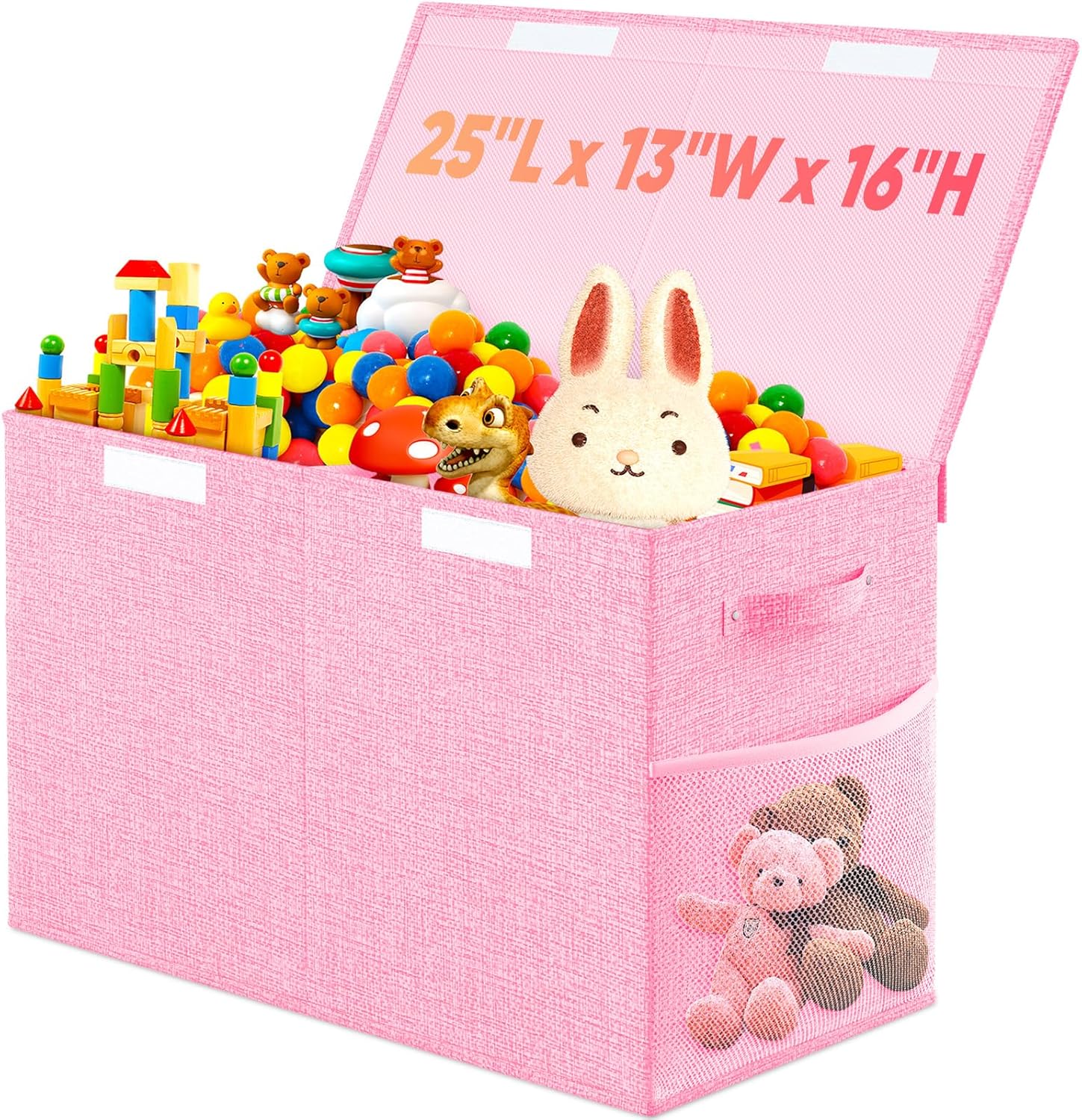 Large Toy Storage Box with Lid Divider, Sturdy Collapsible Toys Organizer Chest Kids Storage Bins Boxes Baskets for Boys, Girls, Nursery, Bedroom, Living Room, Playroom, 25"x13"x16", Gray