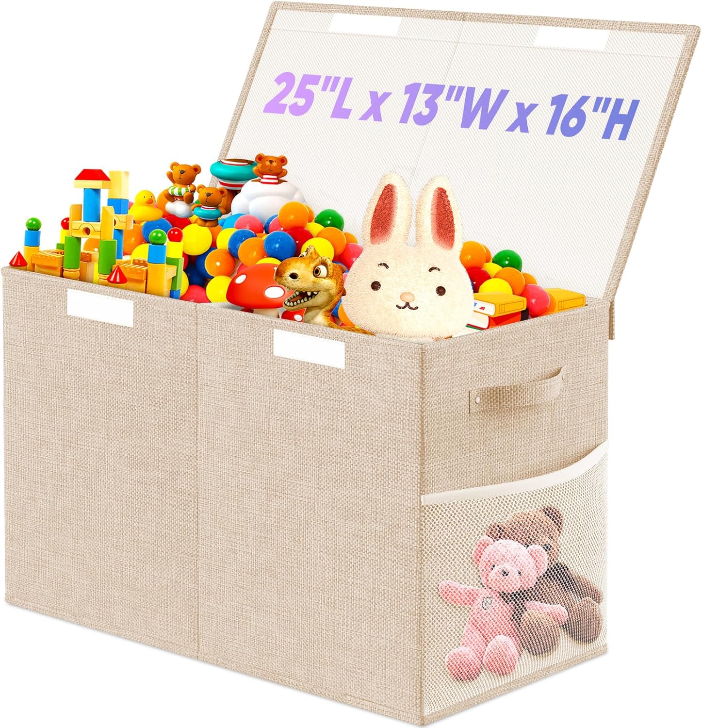 Large Toy Storage Box with Lid Divider, Sturdy Collapsible Toys Organizer Chest Kids Storage Bins Boxes Baskets for Boys, Girls, Nursery, Bedroom, Living Room, Playroom, 25"x13"x16", Gray