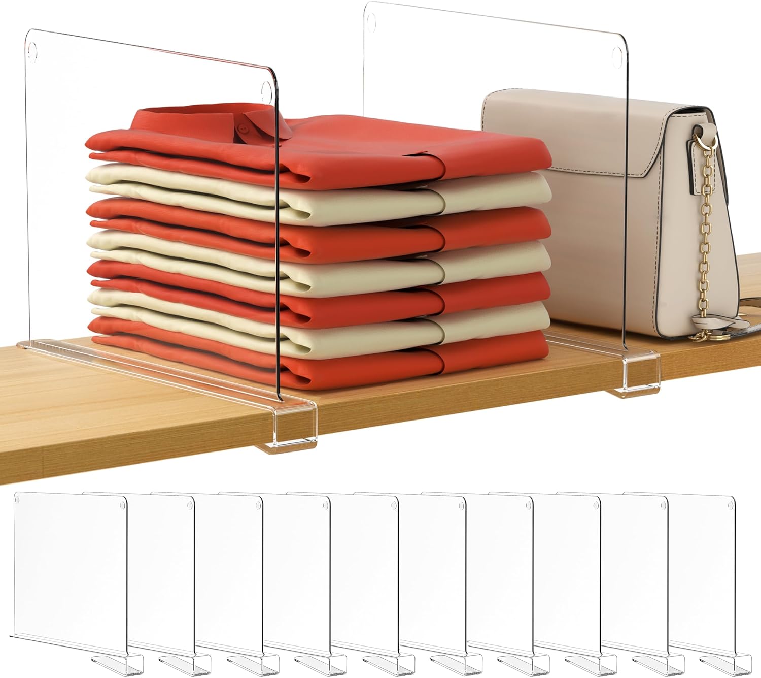 HBlife 6 Pack Closet Organizers and Storage, Clear Shelf Dividers, Vertical Purse Organizer for Closet Perfect for Sweater, Shirts, Handbags in Bedroom and Kitchen, Acrylic Bookshelf for Organization