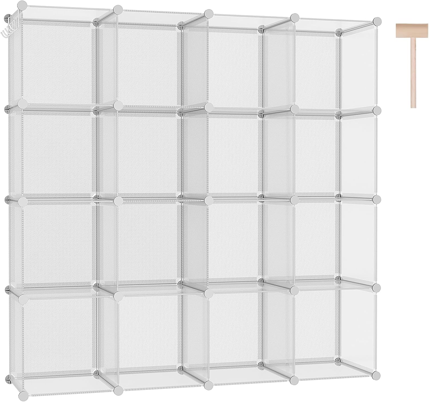 C&AHOME Cube Storage Organizer, 16-Cube Shelves Units, Plastic Storage Cubes, DIY Closet Organizer, Modular Closet Storage Shelves Ideal for Home, Bedroom, 48.4" L × 12.4" W × 48.4" H Milky UPCS16M