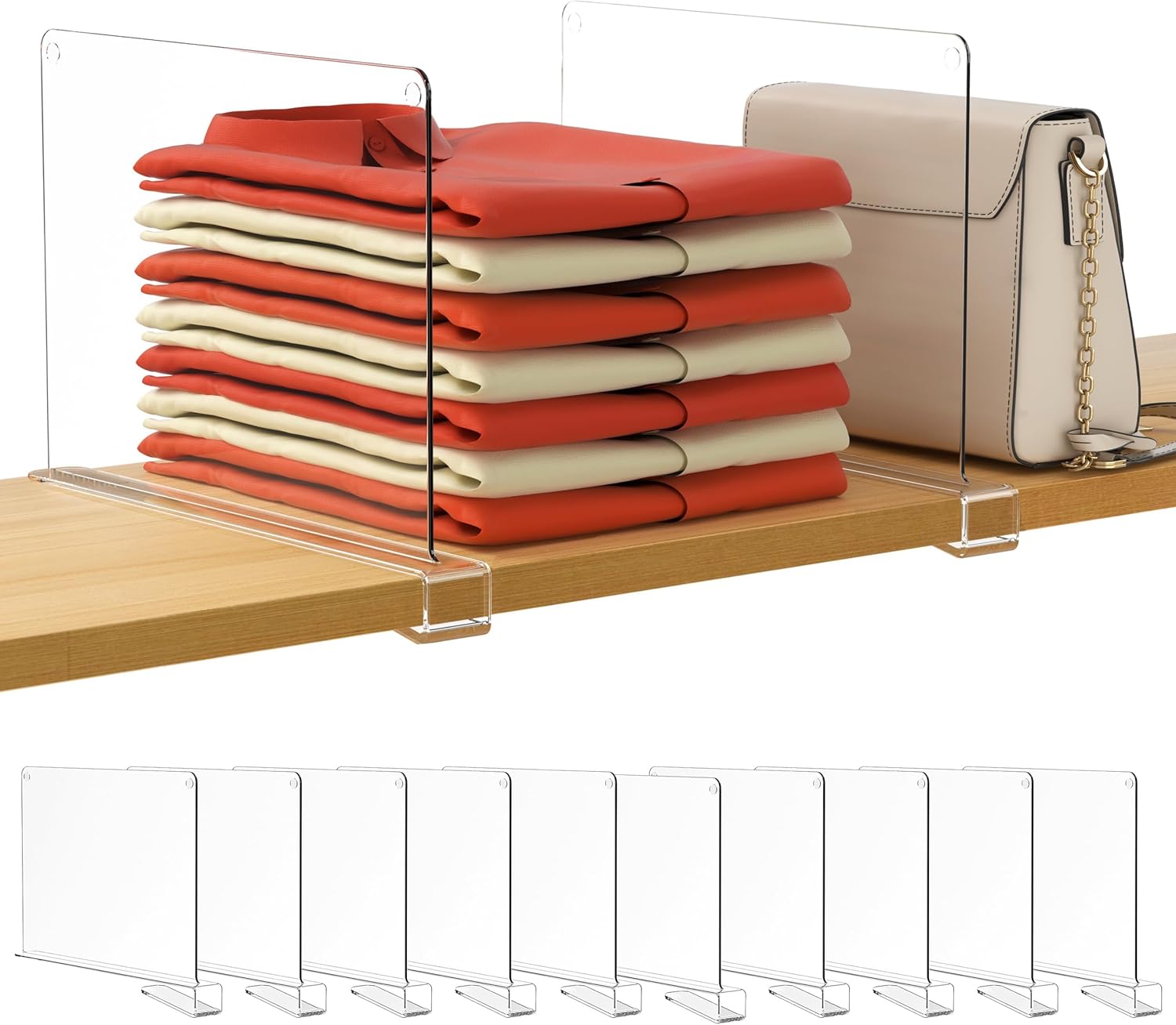 HBlife 6 Pack Closet Organizers and Storage, Clear Shelf Dividers, Vertical Purse Organizer for Closet Perfect for Sweater, Shirts, Handbags in Bedroom and Kitchen, Acrylic Bookshelf for Organization