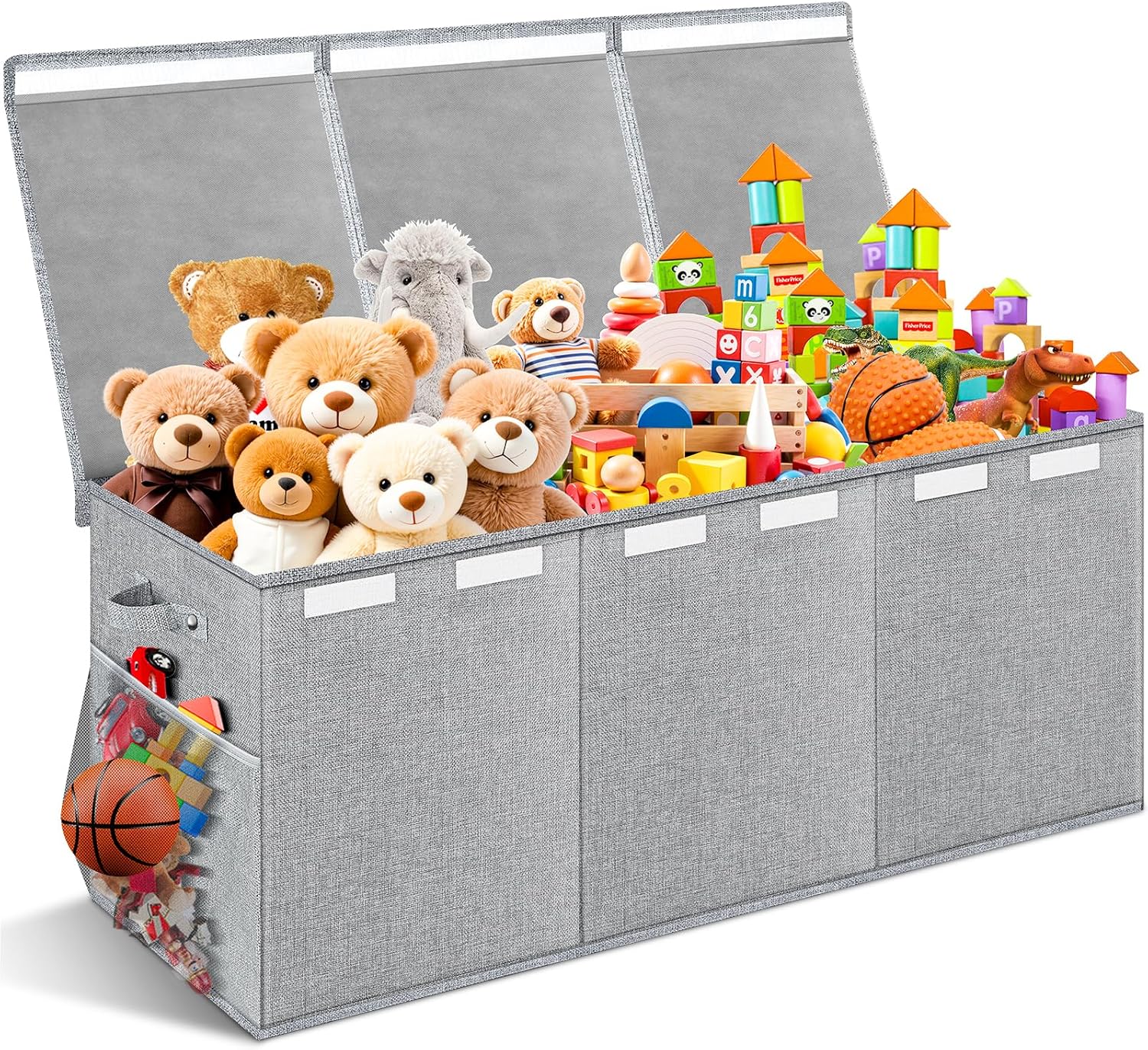 Extra Large Toy Box with Lids - Sturdy Collapsible Kids Storage Organizer Big Bin Chest Basket with Dividers for Boys Girls, Bedroom, Nursery, Living Room, Playroom Organization, 38"x16"x14", Black