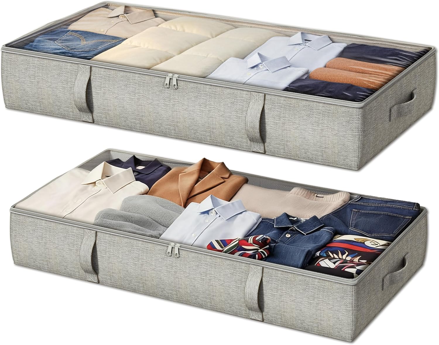 2-Pack Under Bed Storage Containers, 4.5 Inches Tall Low Profile Underbed Clothes Storage Organizer Bin with Sturdy Sidewalls/Bottom, Underbed Storage Bins 2 Storage Thin Bins