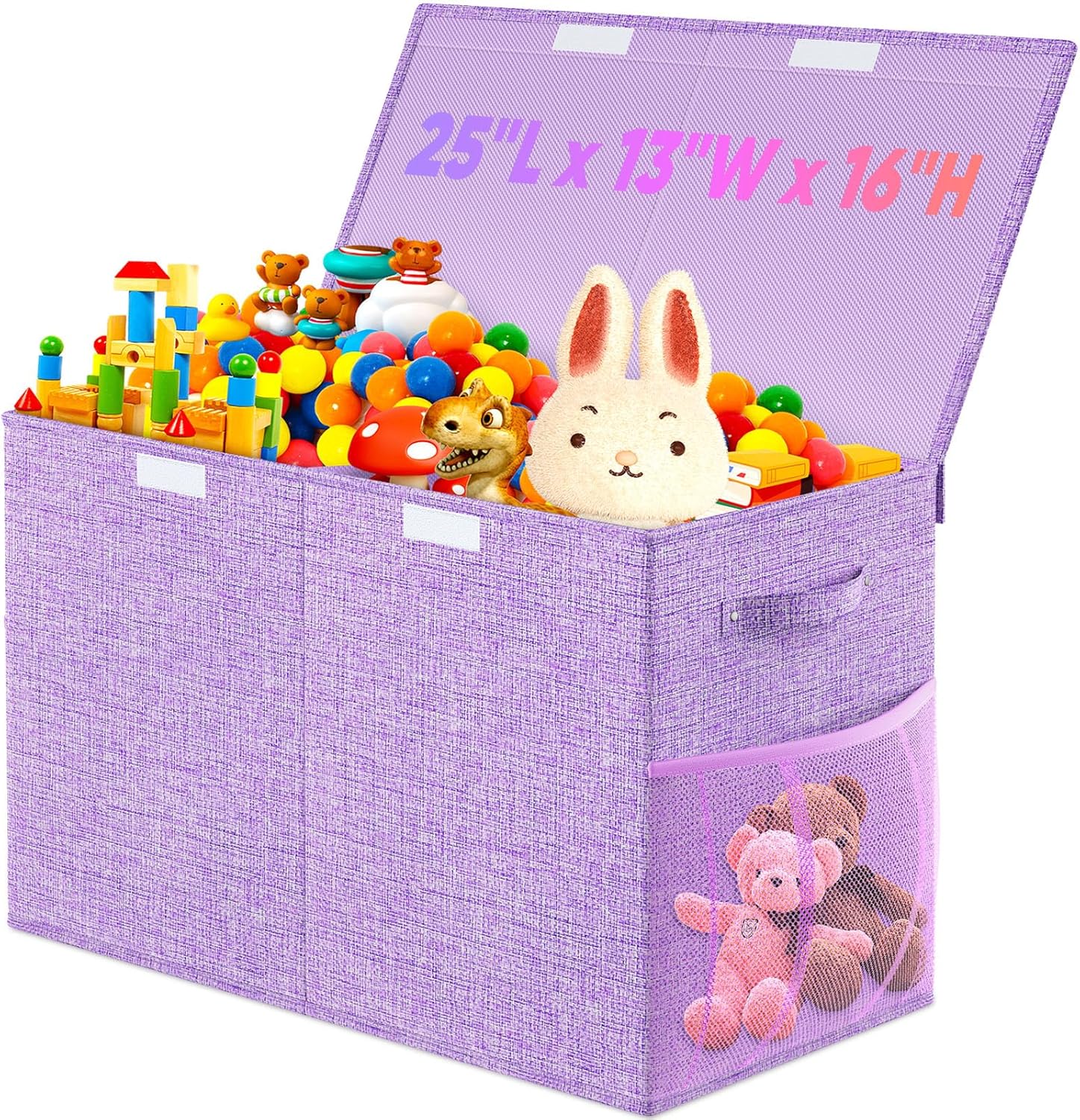 Large Toy Storage Box with Lid Divider, Sturdy Collapsible Toys Organizer Chest Kids Storage Bins Boxes Baskets for Boys, Girls, Nursery, Bedroom, Living Room, Playroom, 25"x13"x16", Gray