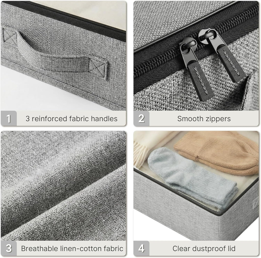 2-Pack Under Bed Storage Containers, 4.5 Inches Tall Low Profile Underbed Clothes Storage Organizer Bin with Sturdy Sidewalls/Bottom, Underbed Storage Bins 2 Storage Thin Bins