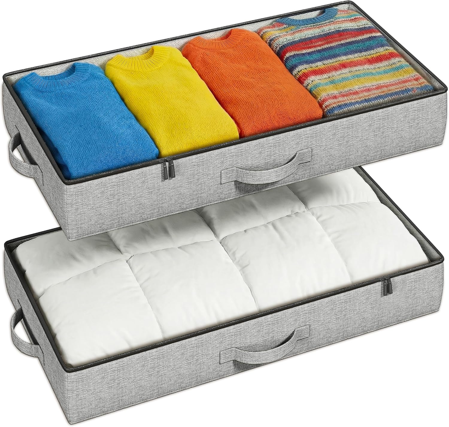 2-Pack Under Bed Storage Containers, 4.5 Inches Tall Low Profile Underbed Clothes Storage Organizer Bin with Sturdy Sidewalls/Bottom, Underbed Storage Bins 2 Storage Thin Bins